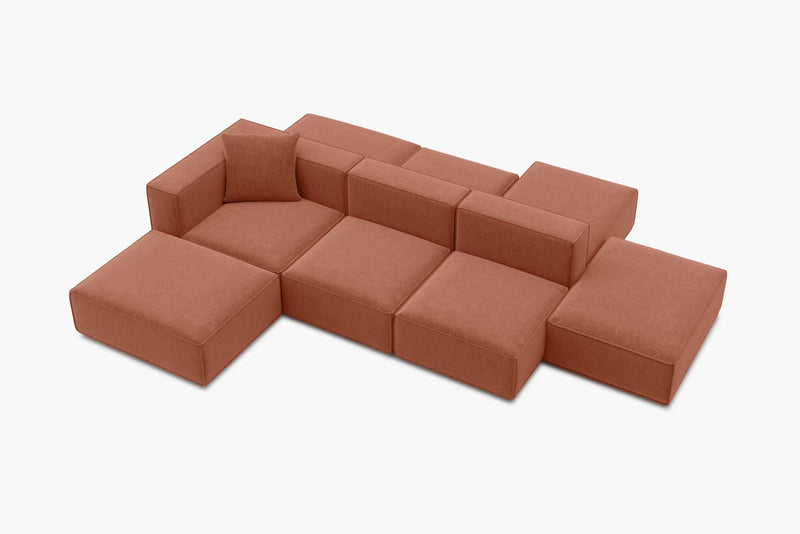 Tetro Reversible Sectional Modular Sofa Puzzle Design with Ottoman