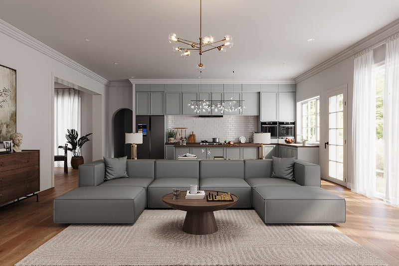Tetro Reversible Sectional Modular Sofa Puzzle Design with Ottoman