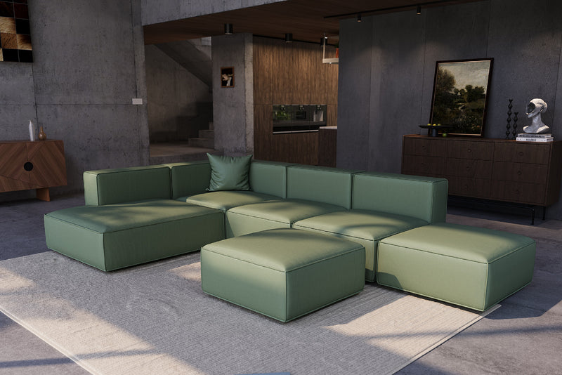 Tetro Reversible Sectional Modular Sofa Puzzle Design with Ottoman