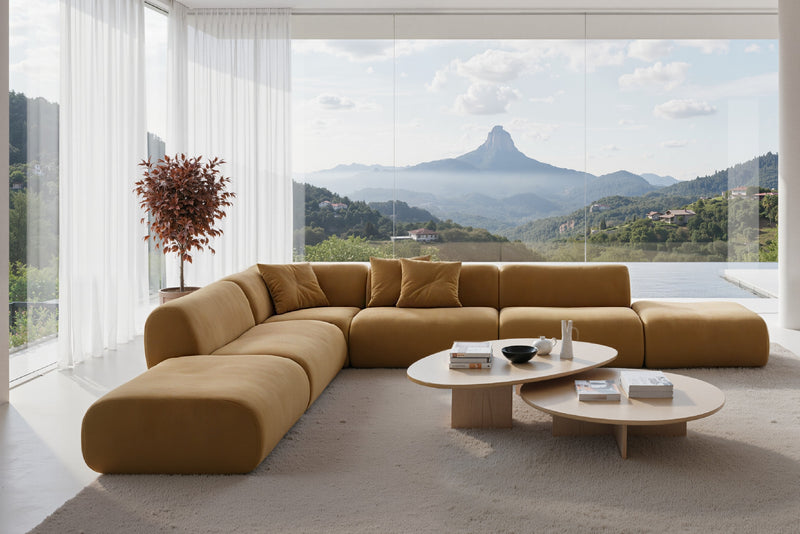 Morblo Custom Bamboo-Inspired Velvet Curved Modular Sectional Sofa with Cloud Deep Seat