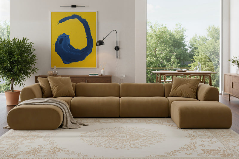 Morblo Custom Bamboo-Inspired Velvet Curved Modular Sectional Sofa with Cloud Deep Seat