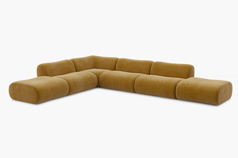 Morblo Custom Bamboo-Inspired Velvet Curved Modular Sectional Sofa with Cloud Deep Seat